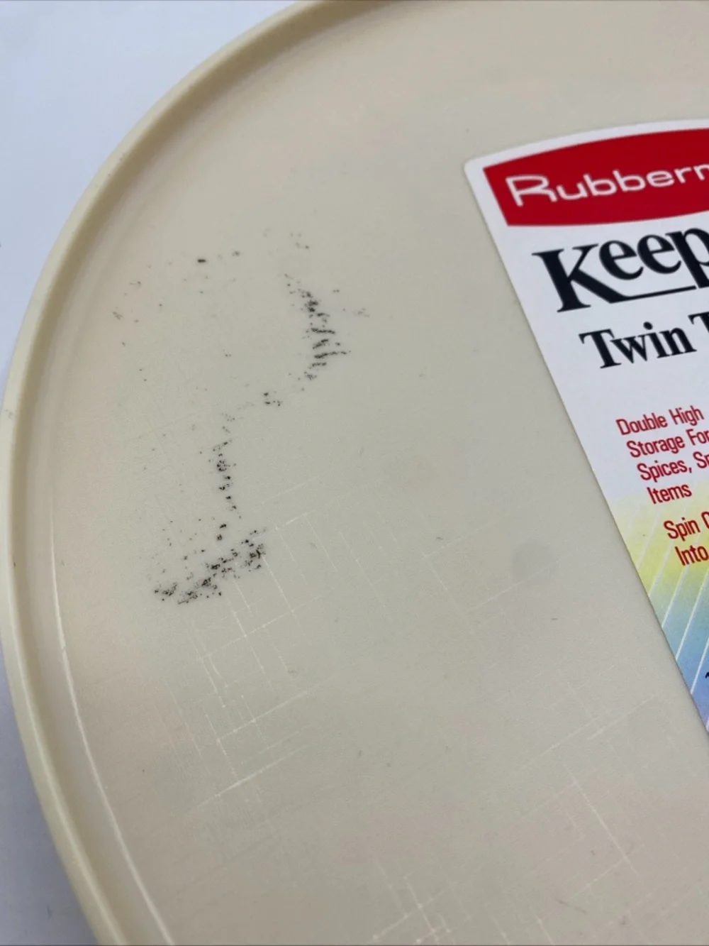 Rubbermaid Vintage Twin Turntable Lazy Susan Storage Almond 1990 Double High